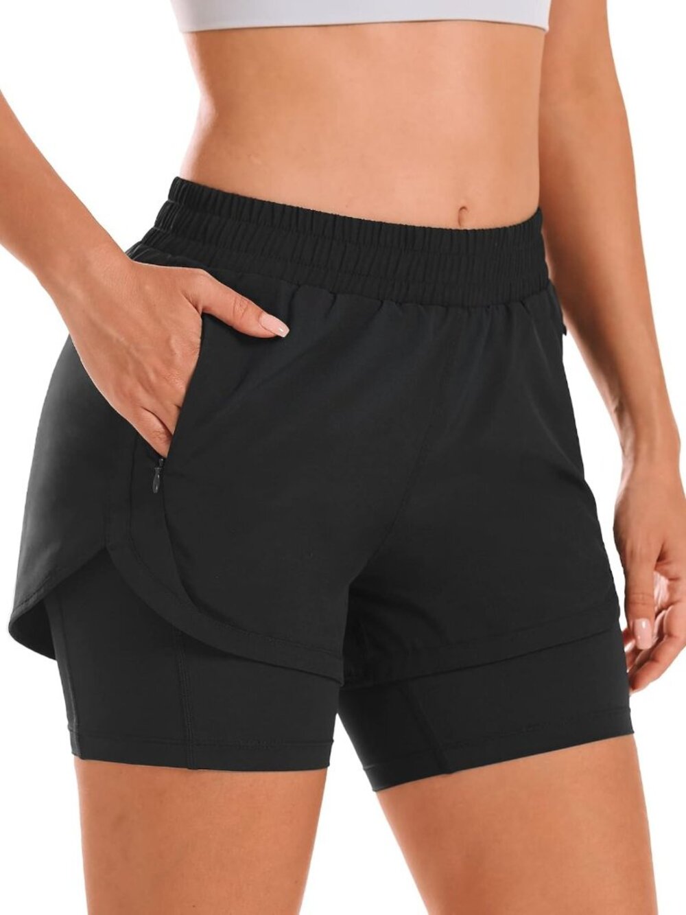 2-in-1 Women's Athletic Running Shorts with Liner & Zip Pockets for Comfort